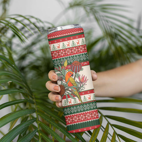 Aussie Sun Parakeet Christmas Skinny Tumbler Festive Knitted Pattern Inspired