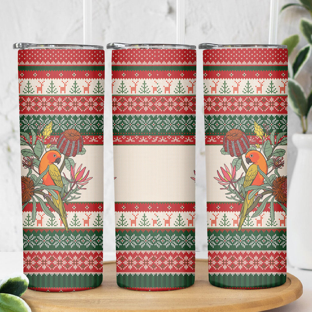 Aussie Sun Parakeet Christmas Skinny Tumbler Festive Knitted Pattern Inspired