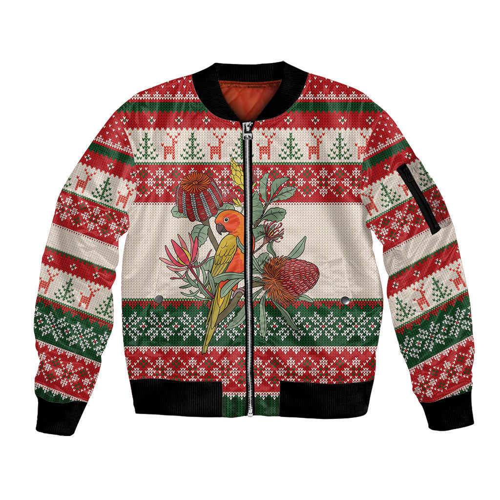 Aussie Sun Parakeet Christmas Sleeve Zip Bomber Jacket Festive Knitted Pattern Inspired