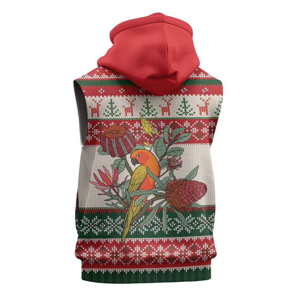 Aussie Sun Parakeet Christmas Sleeveless Hoodie Festive Knitted Pattern Inspired