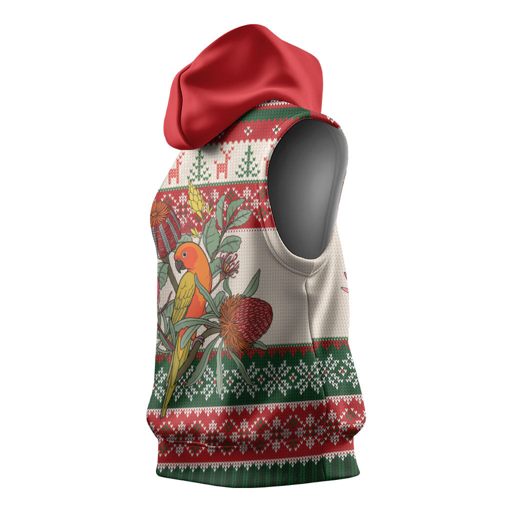 Aussie Sun Parakeet Christmas Sleeveless Hoodie Festive Knitted Pattern Inspired