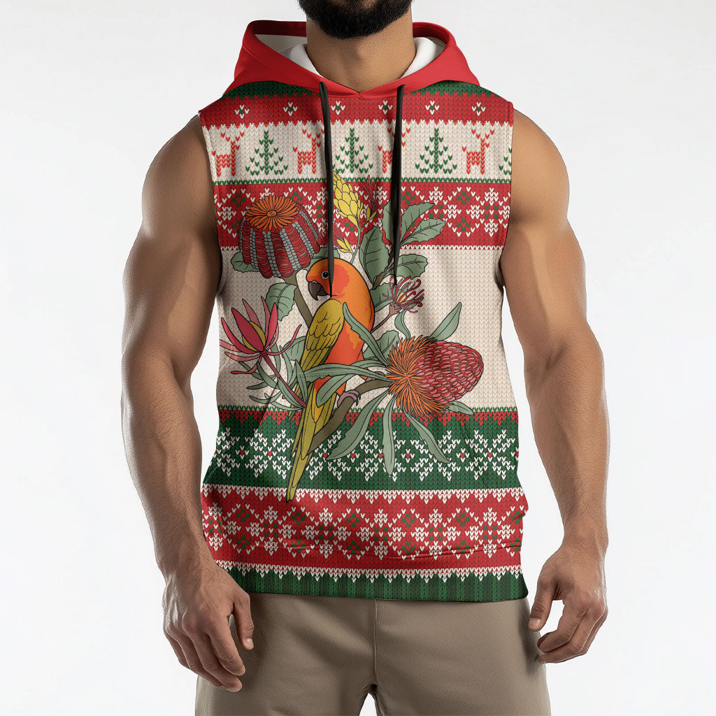 Aussie Sun Parakeet Christmas Sleeveless Hoodie Festive Knitted Pattern Inspired