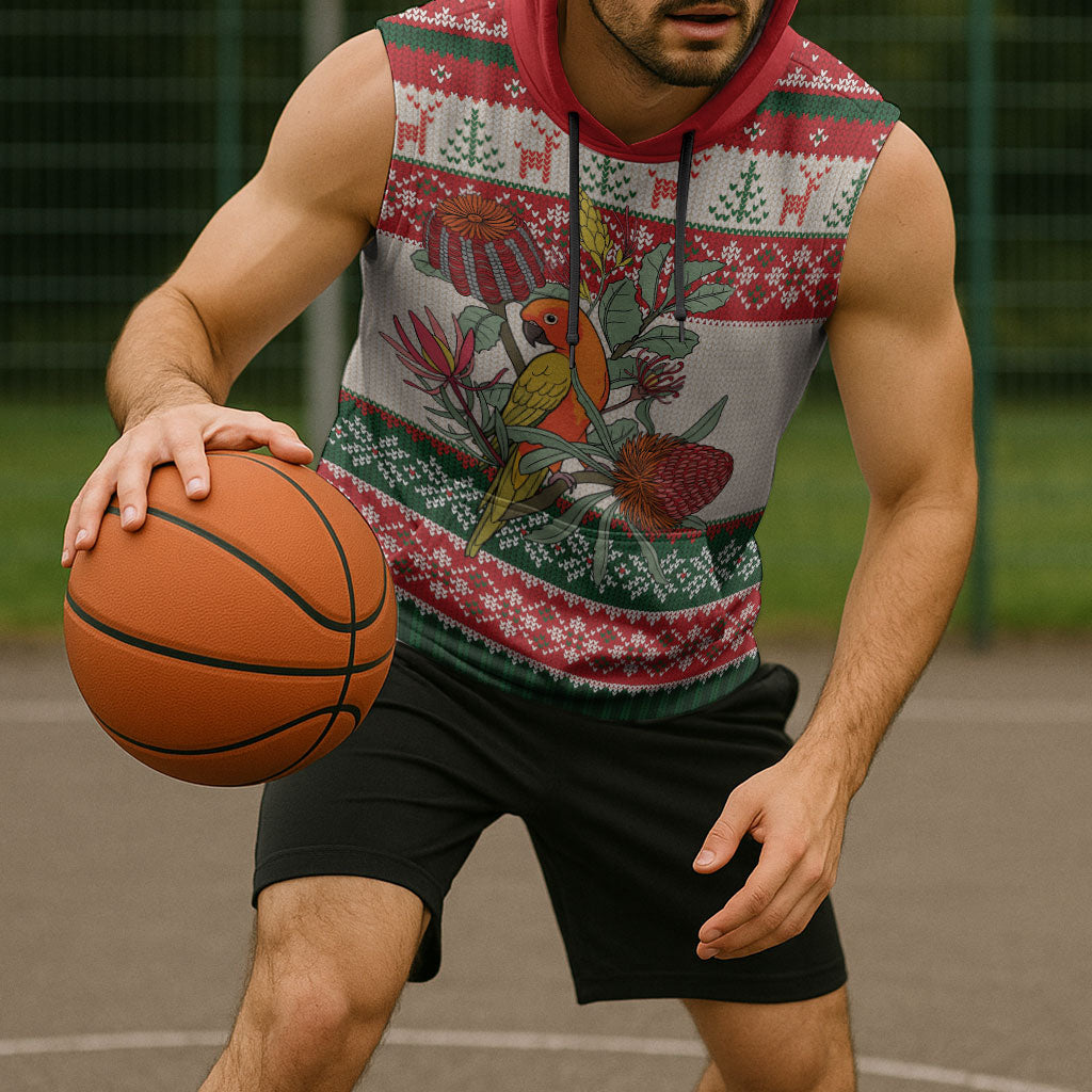 Aussie Sun Parakeet Christmas Sleeveless Hoodie Festive Knitted Pattern Inspired