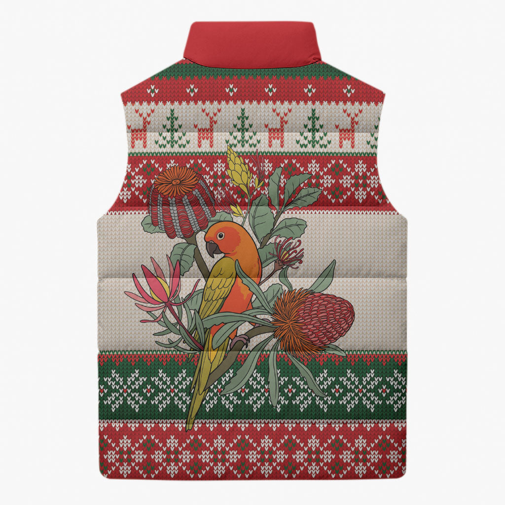 Aussie Sun Parakeet Christmas Sleeveless Puffer Jacket Festive Knitted Pattern Inspired