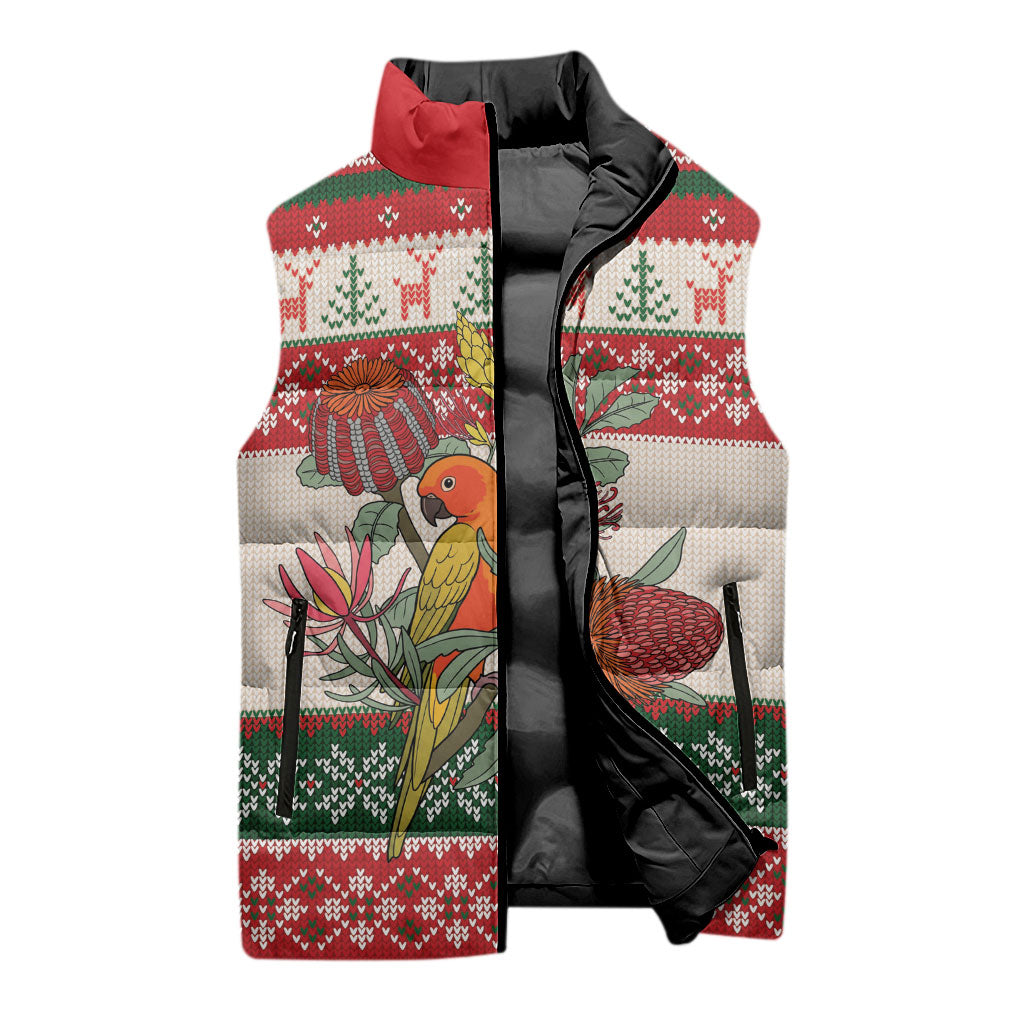 Aussie Sun Parakeet Christmas Sleeveless Puffer Jacket Festive Knitted Pattern Inspired