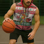 Aussie Sun Parakeet Christmas Sleeveless Zip Hoodie Festive Knitted Pattern Inspired