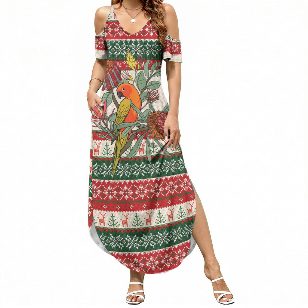 Aussie Sun Parakeet Christmas Summer Maxi Dress Festive Knitted Pattern Inspired