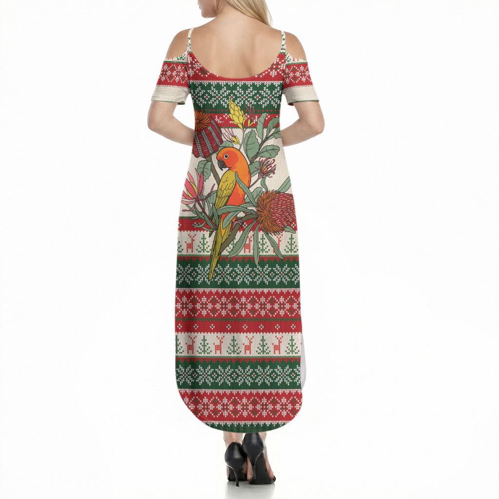 Aussie Sun Parakeet Christmas Summer Maxi Dress Festive Knitted Pattern Inspired