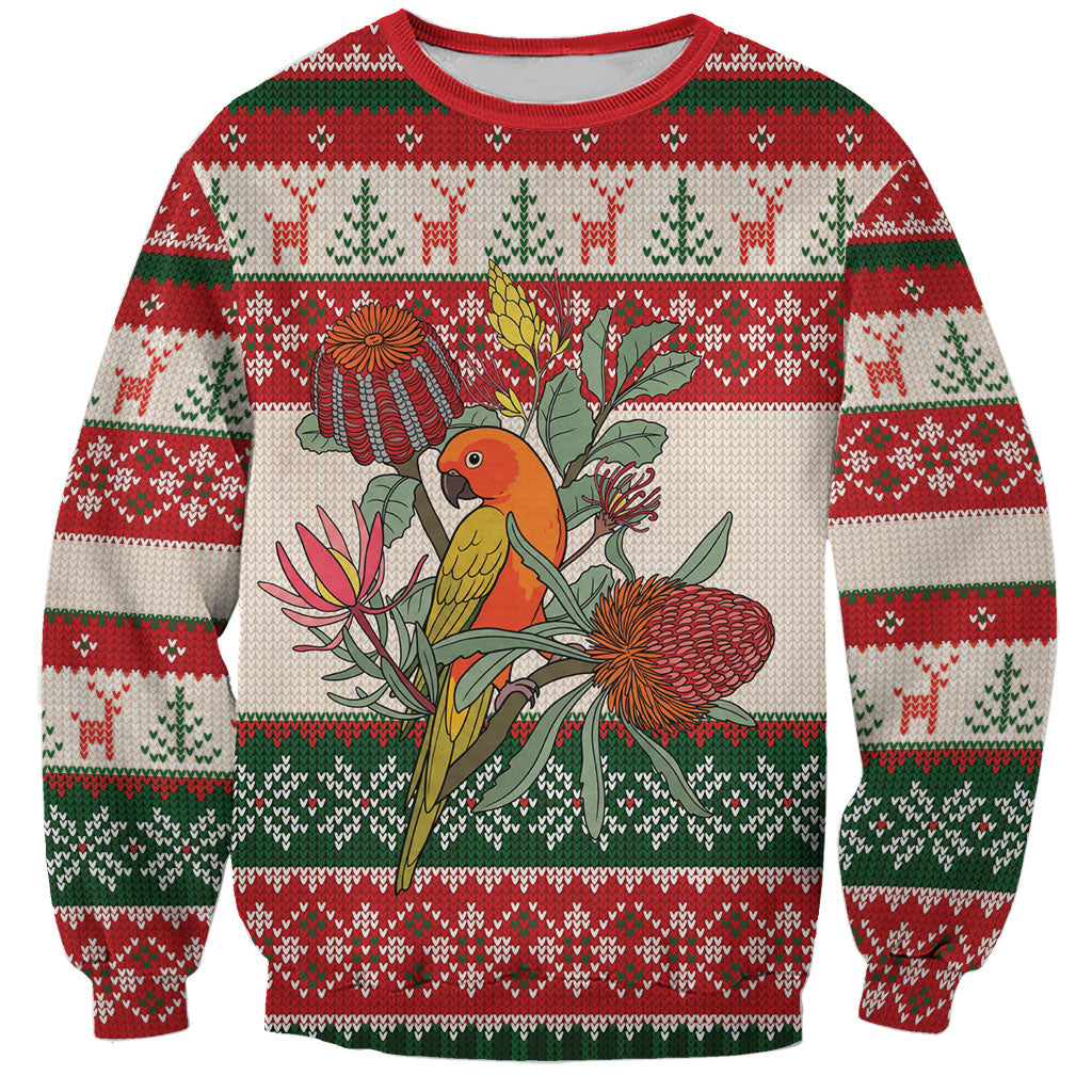Aussie Sun Parakeet Christmas Sweatshirt Festive Knitted Pattern Inspired