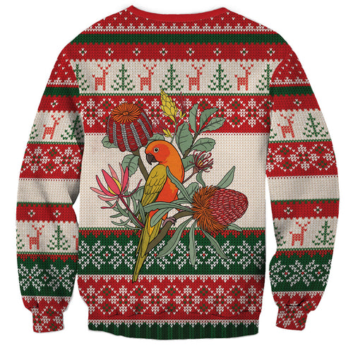Aussie Sun Parakeet Christmas Sweatshirt Festive Knitted Pattern Inspired