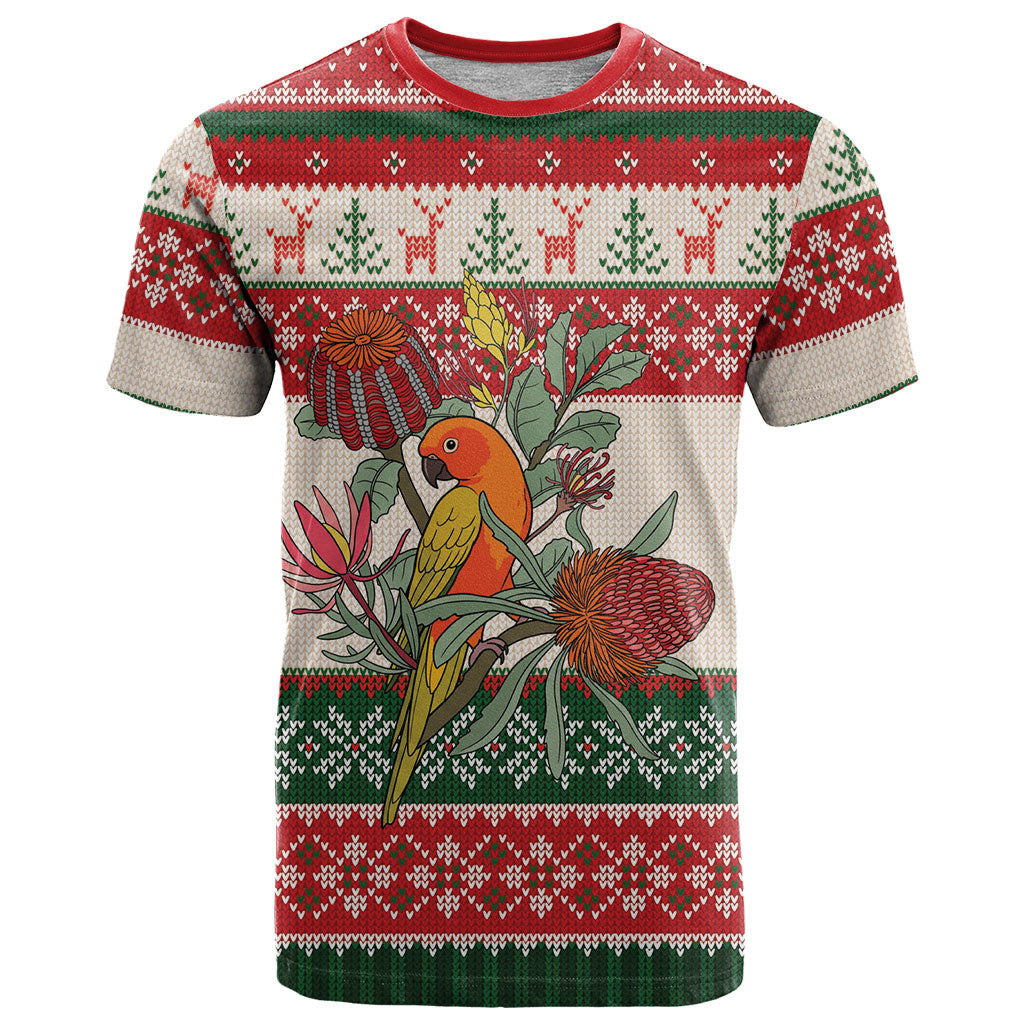 Aussie Sun Parakeet Christmas T Shirt Festive Knitted Pattern Inspired