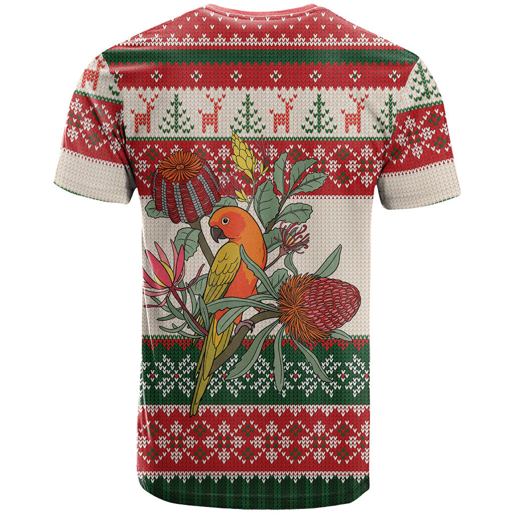 Aussie Sun Parakeet Christmas T Shirt Festive Knitted Pattern Inspired