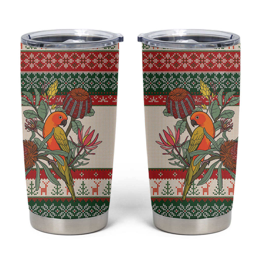 Aussie Sun Parakeet Christmas Tumbler Cup Festive Knitted Pattern Inspired