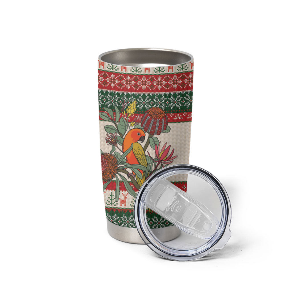 Aussie Sun Parakeet Christmas Tumbler Cup Festive Knitted Pattern Inspired