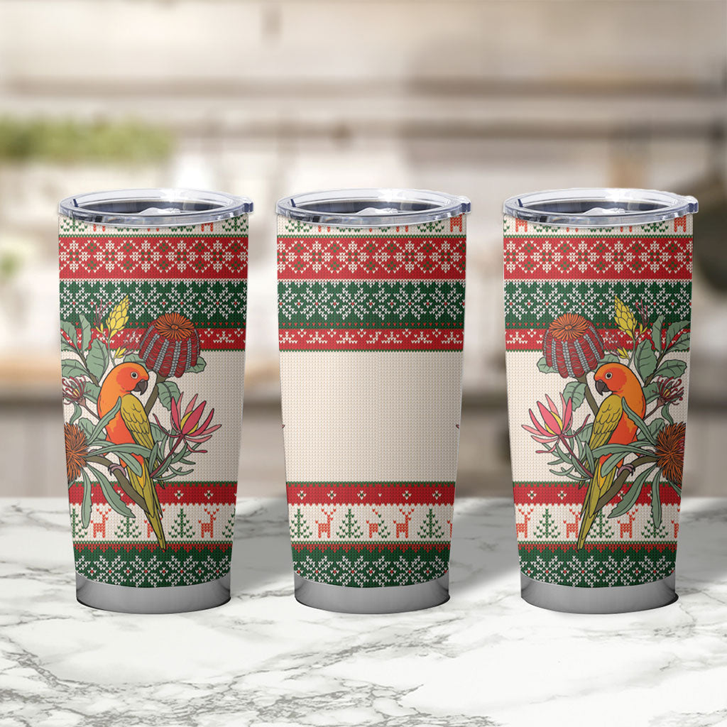 Aussie Sun Parakeet Christmas Tumbler Cup Festive Knitted Pattern Inspired