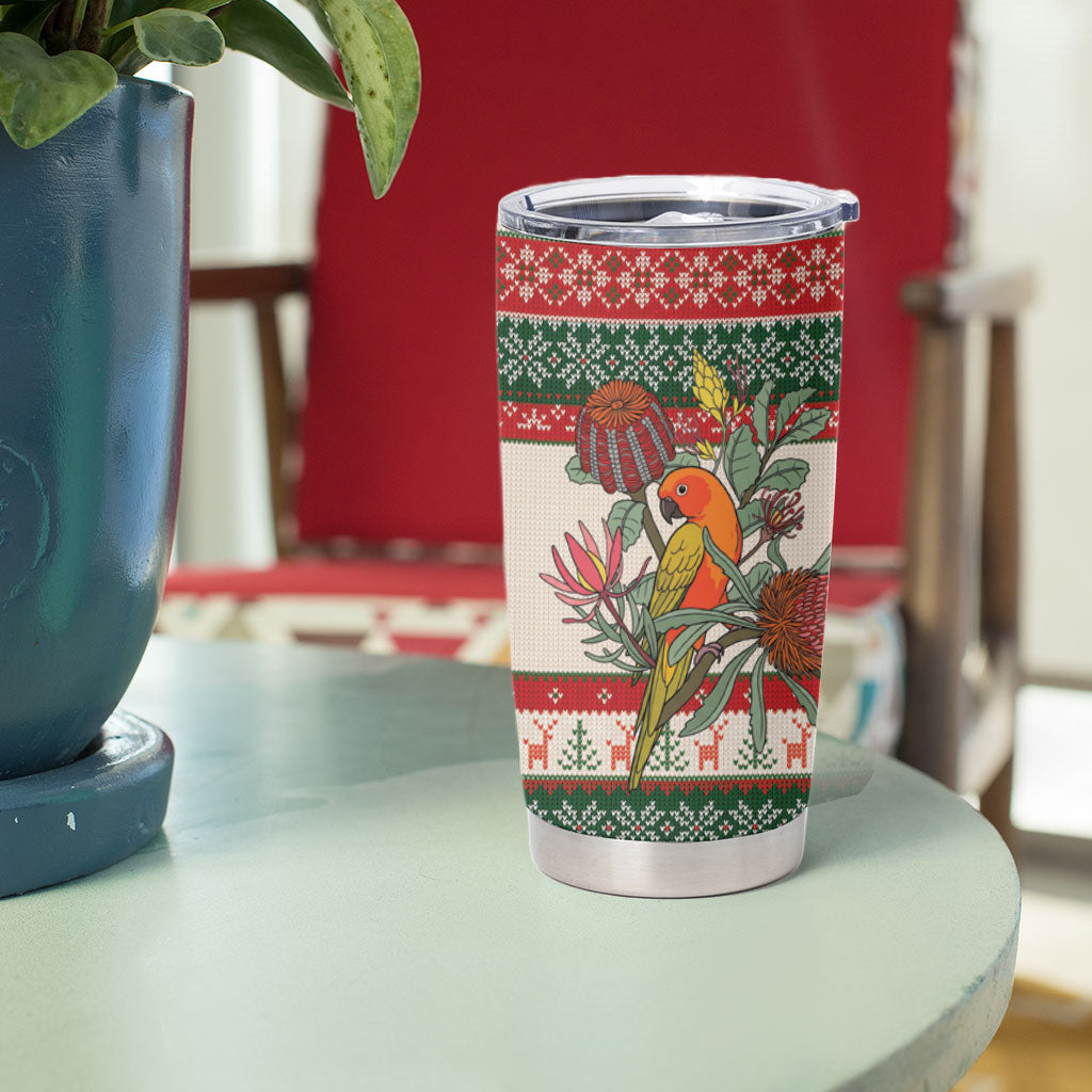 Aussie Sun Parakeet Christmas Tumbler Cup Festive Knitted Pattern Inspired