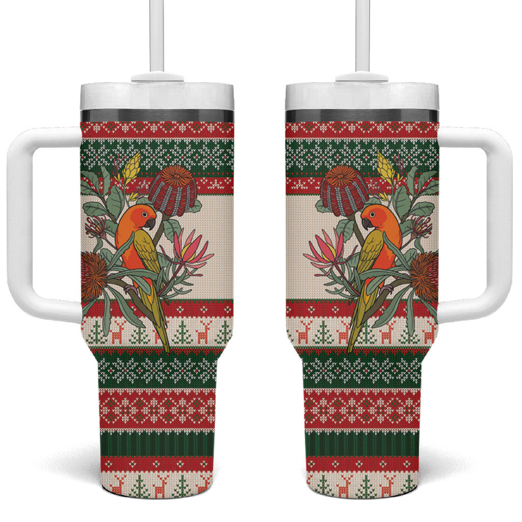 Aussie Sun Parakeet Christmas Tumbler With Handle Festive Knitted Pattern Inspired