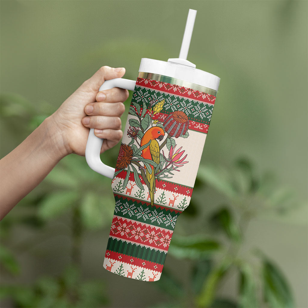 Aussie Sun Parakeet Christmas Tumbler With Handle Festive Knitted Pattern Inspired
