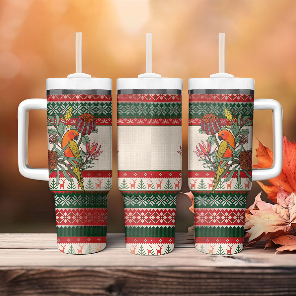 Aussie Sun Parakeet Christmas Tumbler With Handle Festive Knitted Pattern Inspired