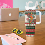 Aussie Sun Parakeet Christmas Tumbler With Handle Festive Knitted Pattern Inspired