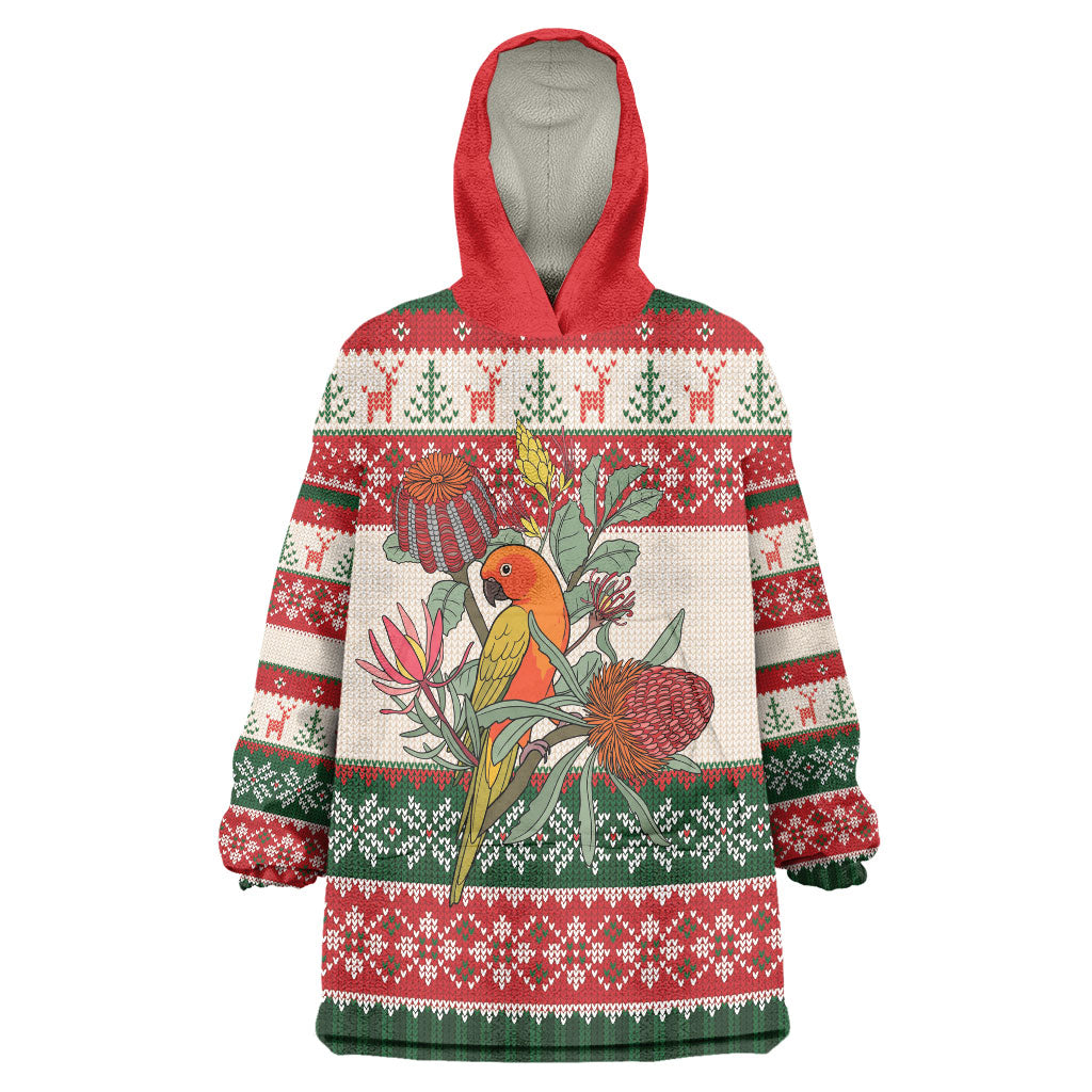 Aussie Sun Parakeet Christmas Wearable Blanket Hoodie Festive Knitted Pattern Inspired