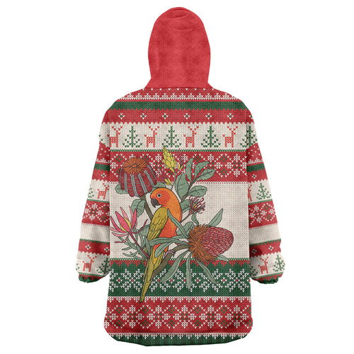 Aussie Sun Parakeet Christmas Wearable Blanket Hoodie Festive Knitted Pattern Inspired