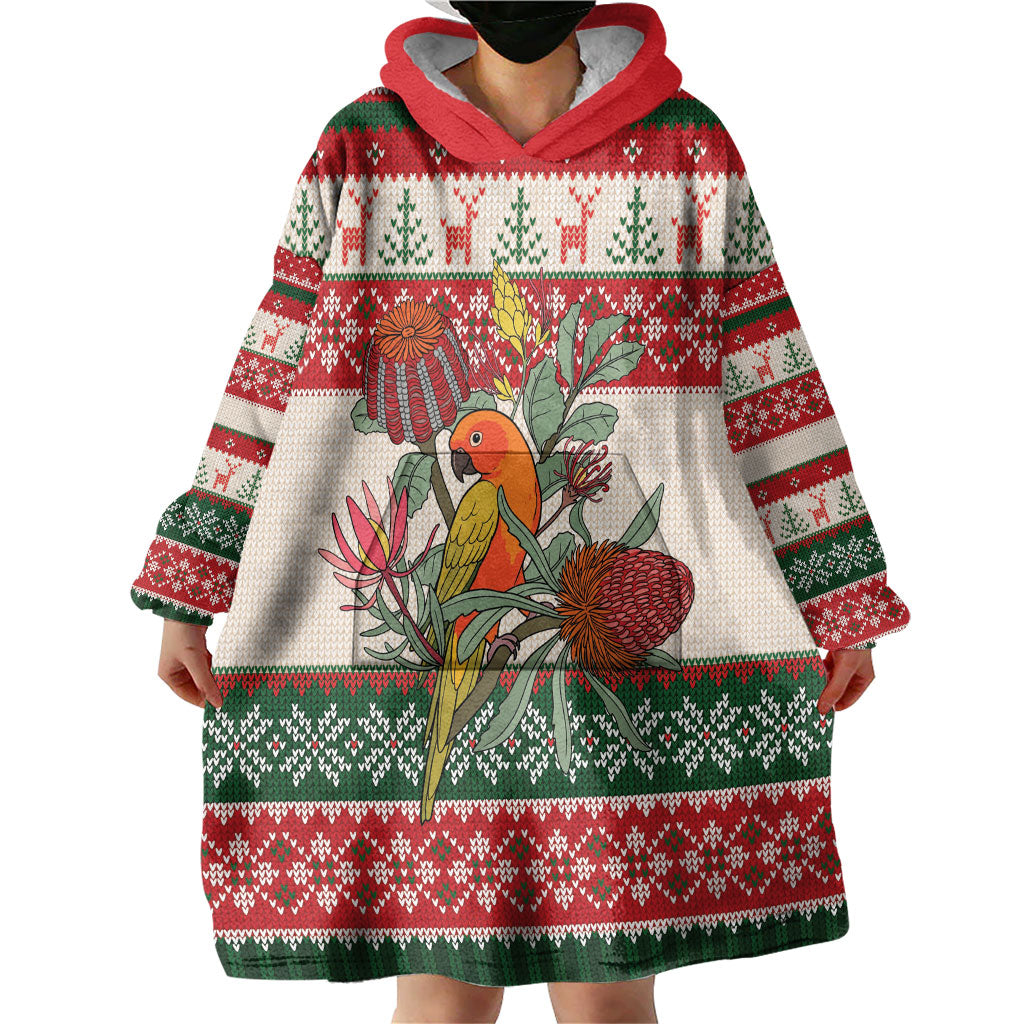 Aussie Sun Parakeet Christmas Wearable Blanket Hoodie Festive Knitted Pattern Inspired