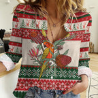 Aussie Sun Parakeet Christmas Women Casual Shirt Festive Knitted Pattern Inspired