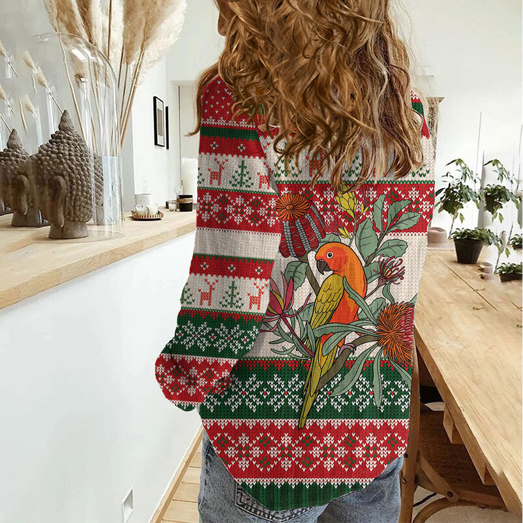 Aussie Sun Parakeet Christmas Women Casual Shirt Festive Knitted Pattern Inspired