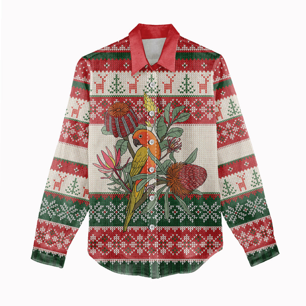 Aussie Sun Parakeet Christmas Women Casual Shirt Festive Knitted Pattern Inspired