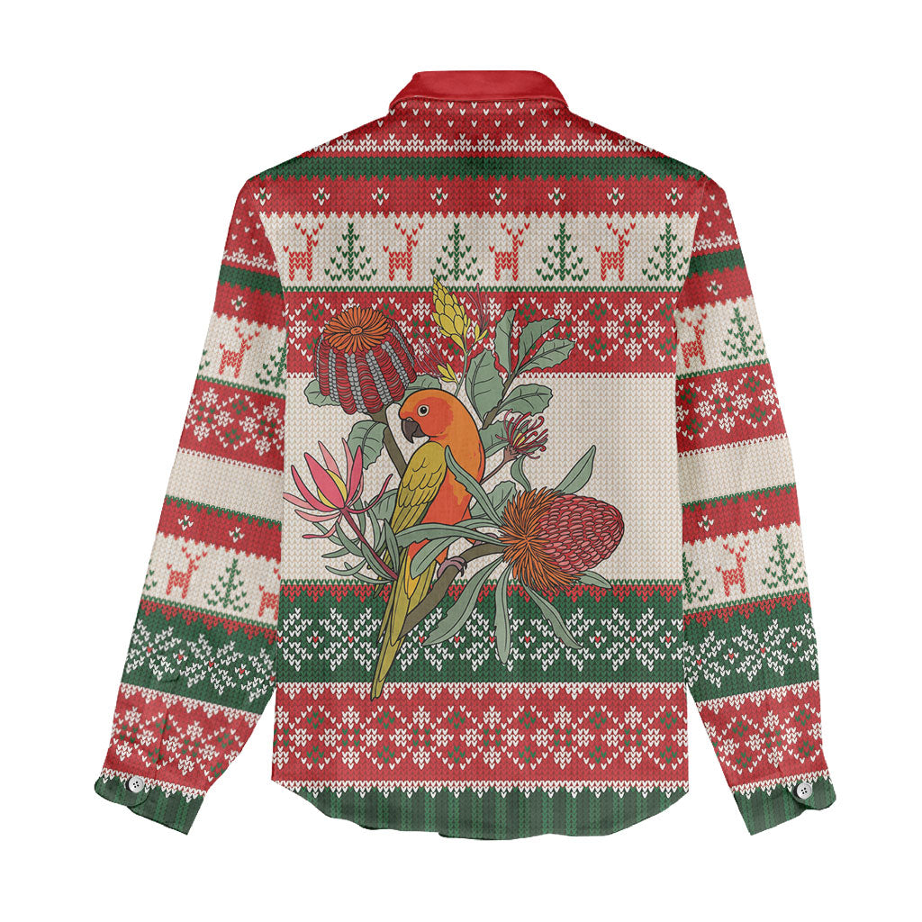 Aussie Sun Parakeet Christmas Women Casual Shirt Festive Knitted Pattern Inspired