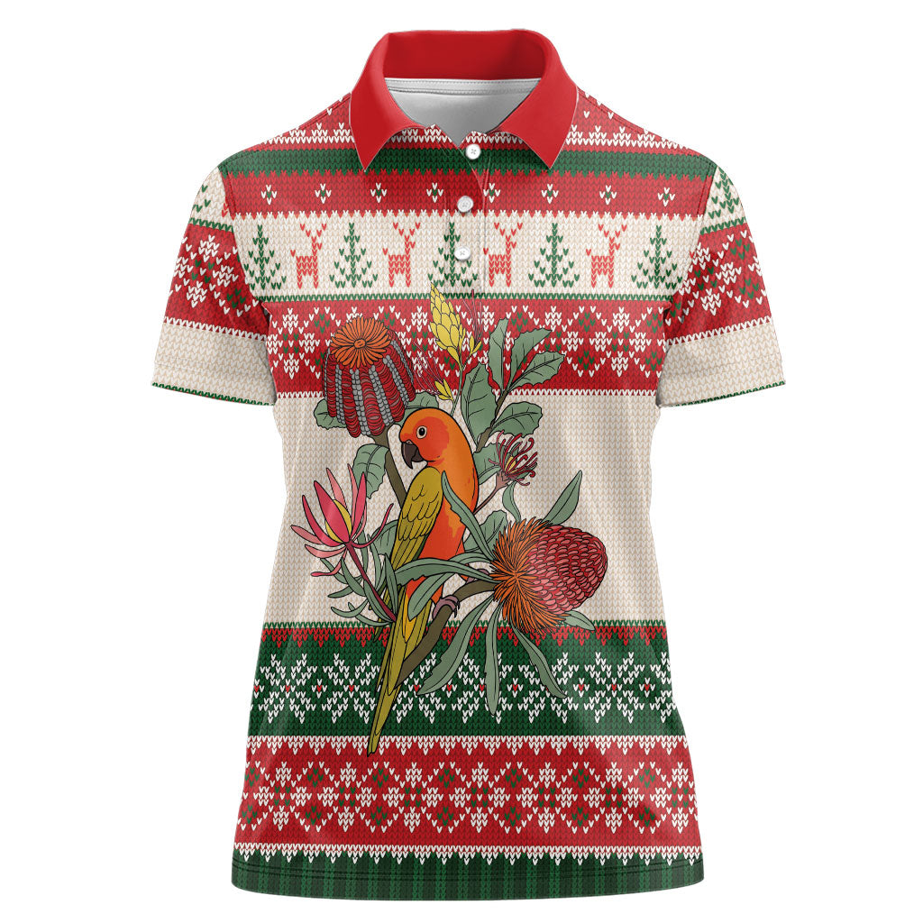 Aussie Sun Parakeet Christmas Women Polo Shirt Festive Knitted Pattern Inspired