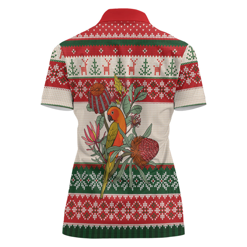 Aussie Sun Parakeet Christmas Women Polo Shirt Festive Knitted Pattern Inspired