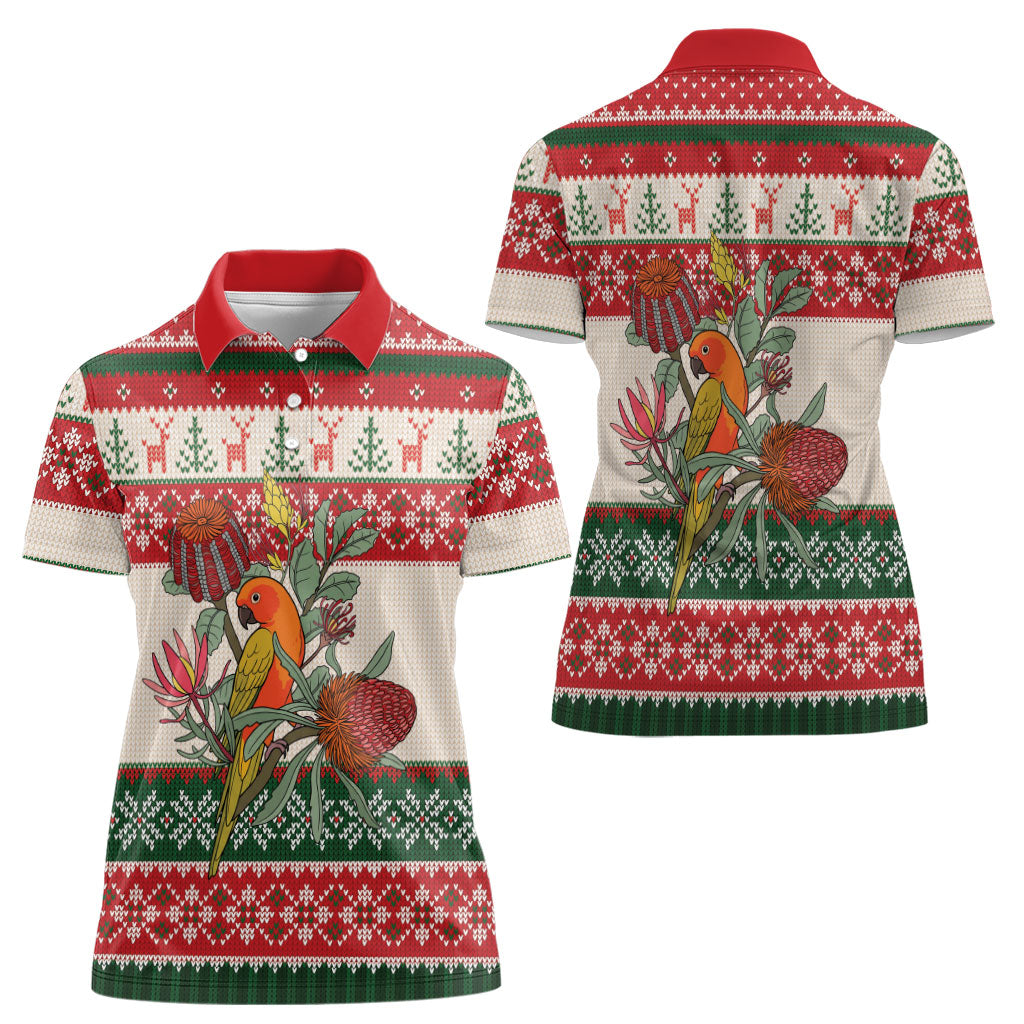 Aussie Sun Parakeet Christmas Women Polo Shirt Festive Knitted Pattern Inspired