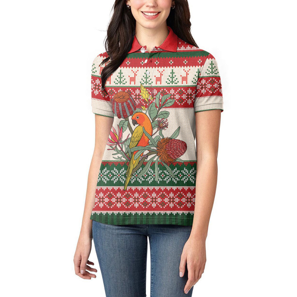 Aussie Sun Parakeet Christmas Women Polo Shirt Festive Knitted Pattern Inspired