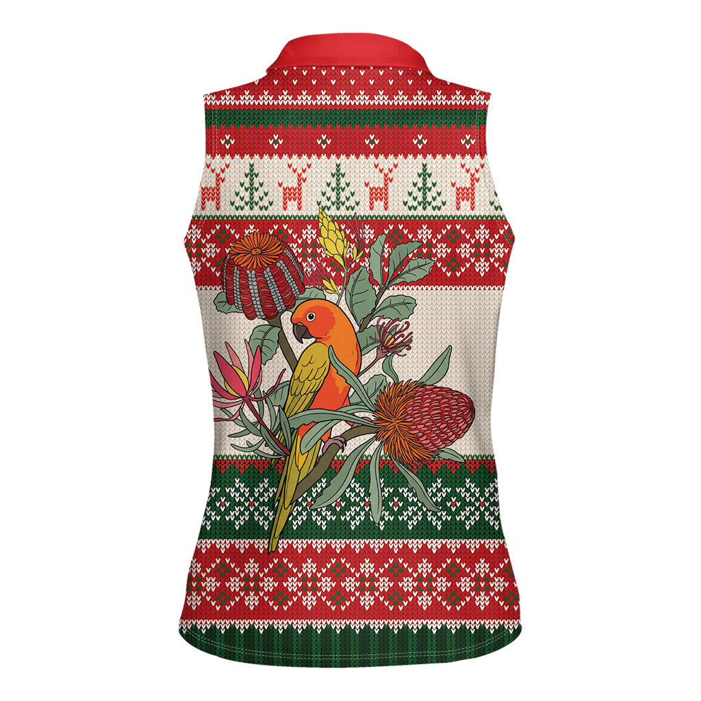 Aussie Sun Parakeet Christmas Women Sleeveless Polo Shirt Festive Knitted Pattern Inspired