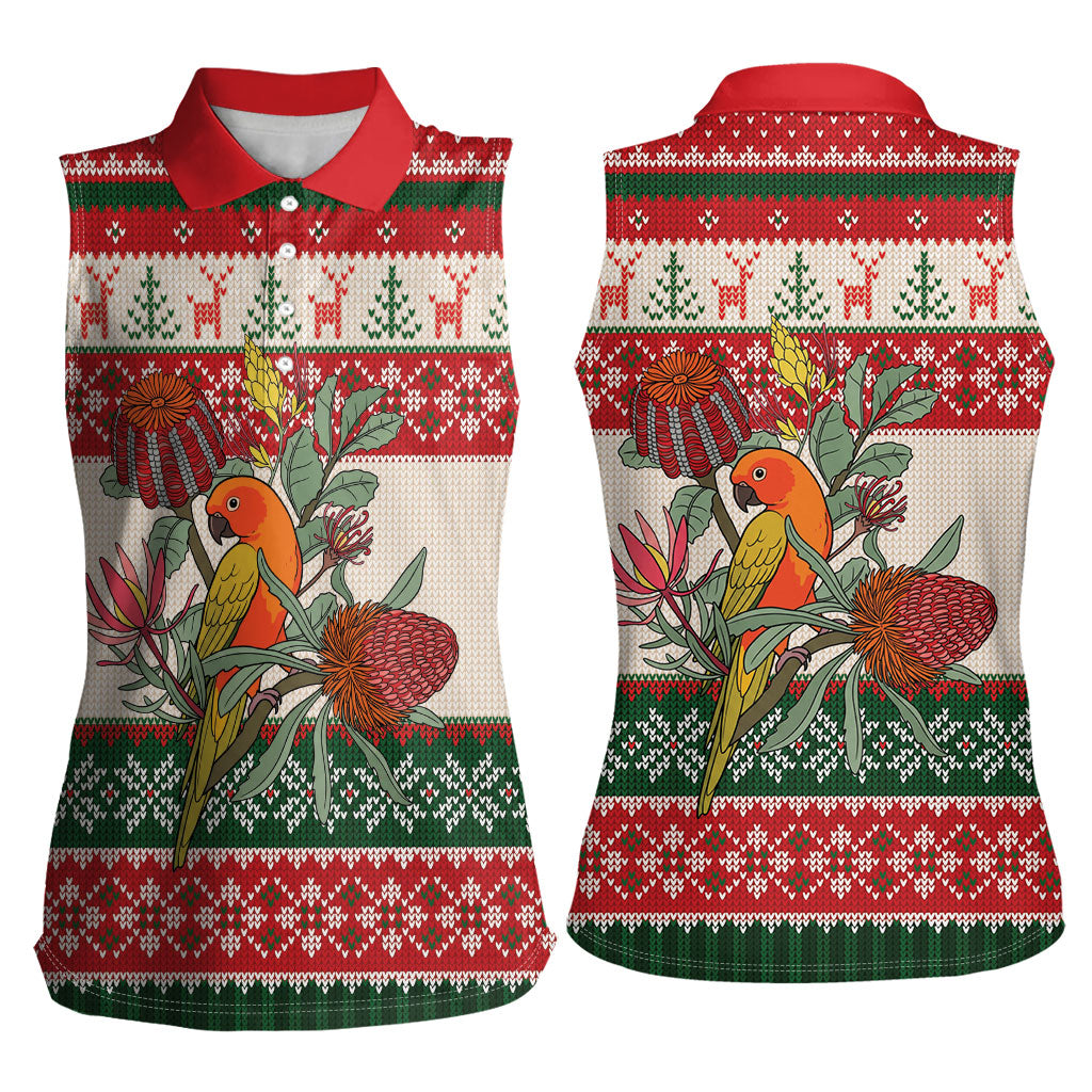 Aussie Sun Parakeet Christmas Women Sleeveless Polo Shirt Festive Knitted Pattern Inspired