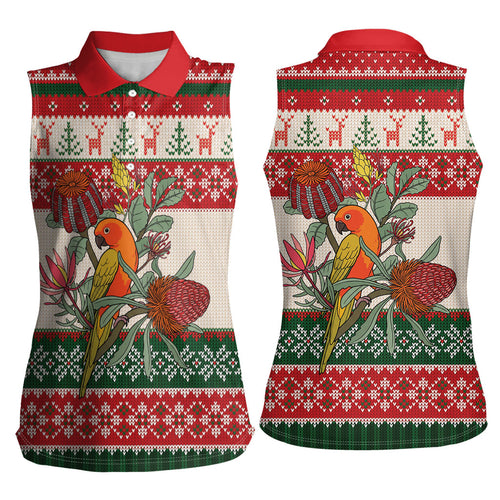 Aussie Sun Parakeet Christmas Women Sleeveless Polo Shirt Festive Knitted Pattern Inspired