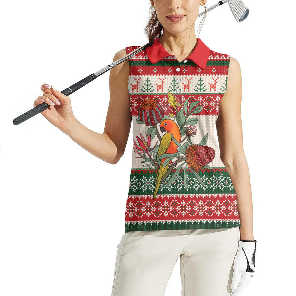 Aussie Sun Parakeet Christmas Women Sleeveless Polo Shirt Festive Knitted Pattern Inspired