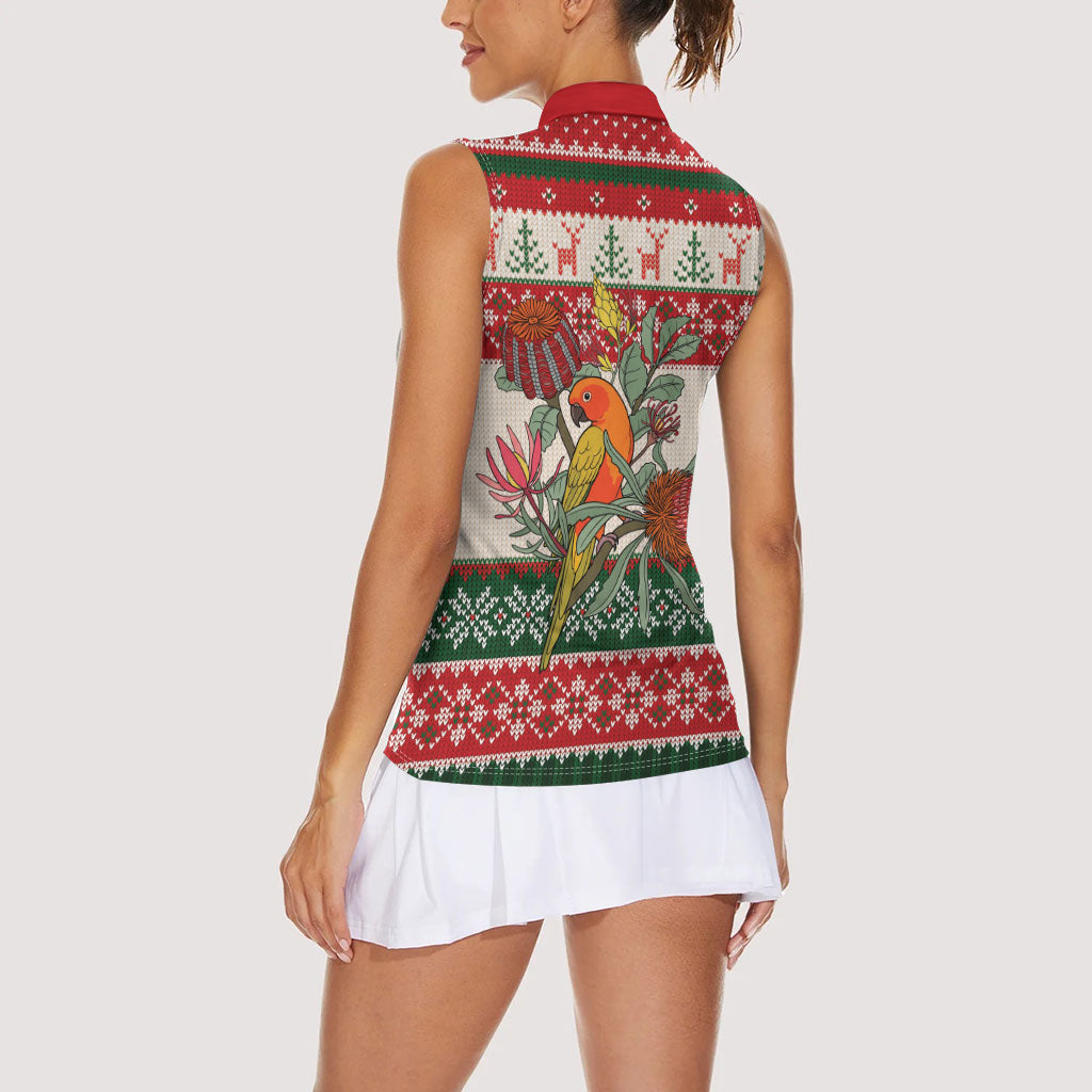 Aussie Sun Parakeet Christmas Women Sleeveless Polo Shirt Festive Knitted Pattern Inspired