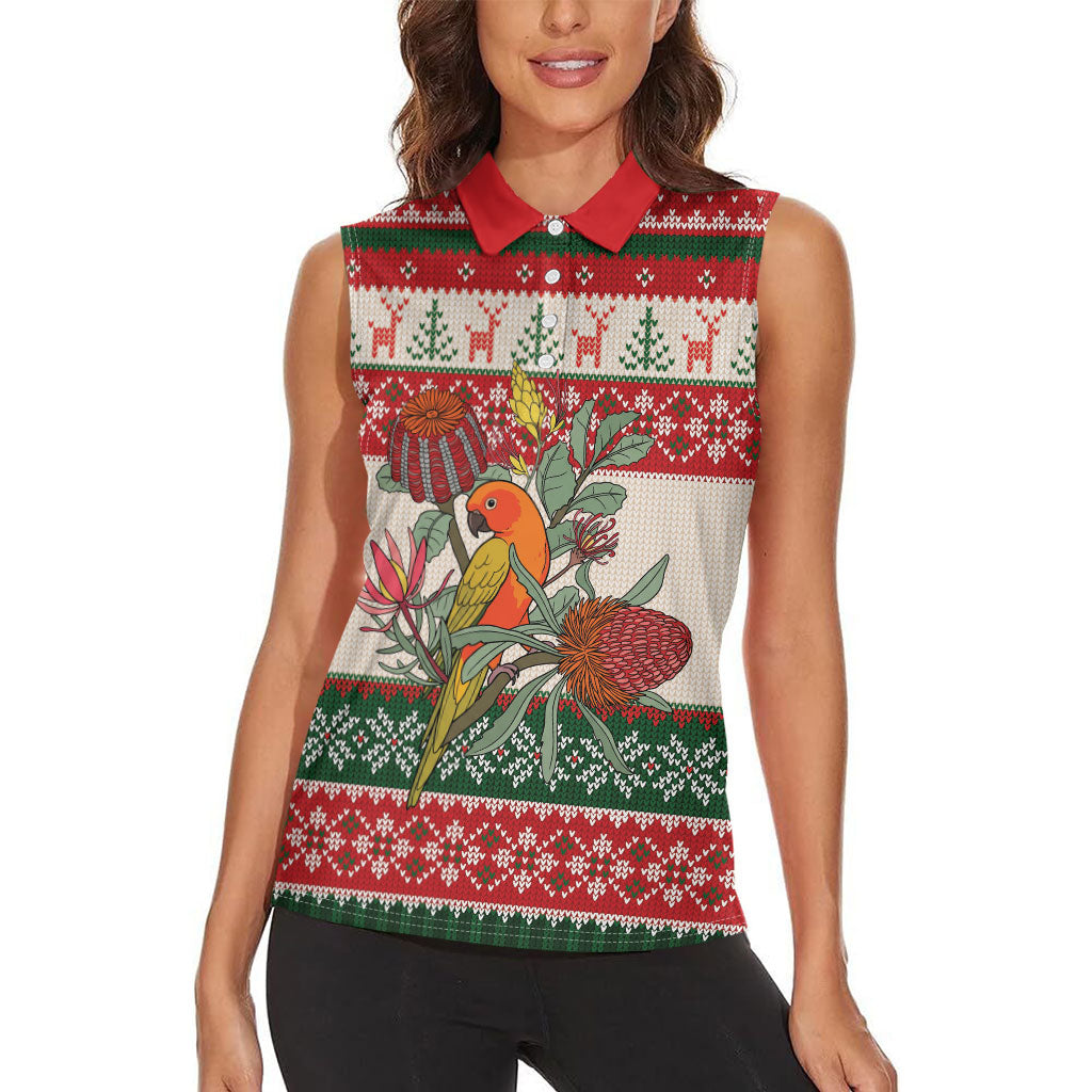 Aussie Sun Parakeet Christmas Women Sleeveless Polo Shirt Festive Knitted Pattern Inspired