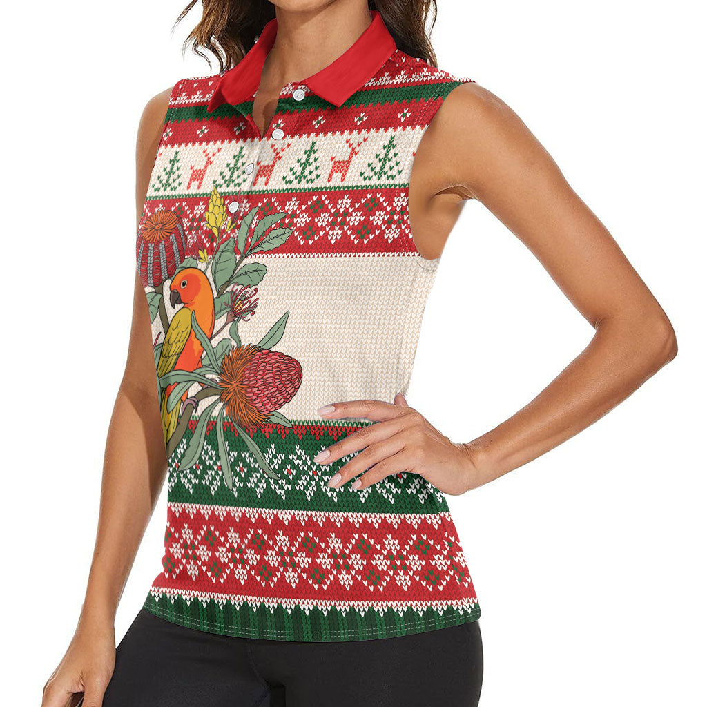 Aussie Sun Parakeet Christmas Women Sleeveless Polo Shirt Festive Knitted Pattern Inspired