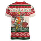 Aussie Sun Parakeet Christmas Women V-Neck T-Shirt Festive Knitted Pattern Inspired