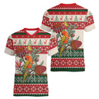 Aussie Sun Parakeet Christmas Women V-Neck T-Shirt Festive Knitted Pattern Inspired