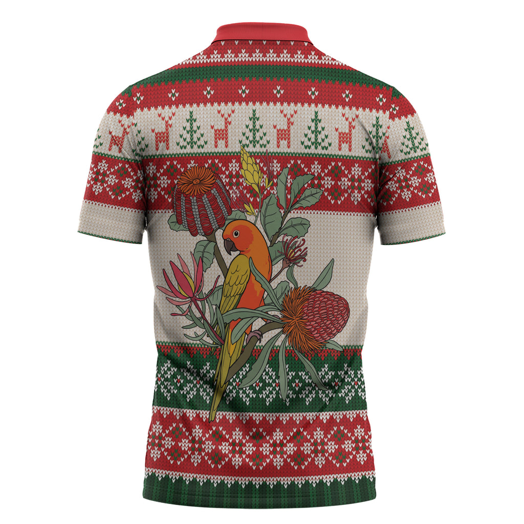 Aussie Sun Parakeet Christmas Zipper Polo Shirt Festive Knitted Pattern Inspired