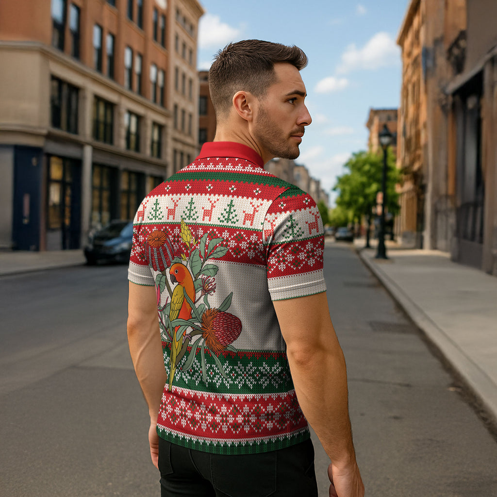 Aussie Sun Parakeet Christmas Zipper Polo Shirt Festive Knitted Pattern Inspired