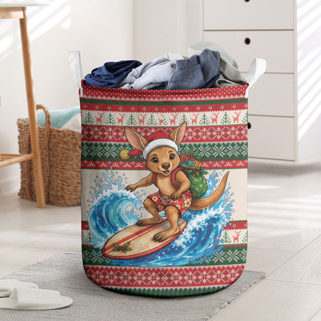 Aussie Wallaby Santa Surf Christmas Laundry Basket Festive Knitted Pattern Inspired