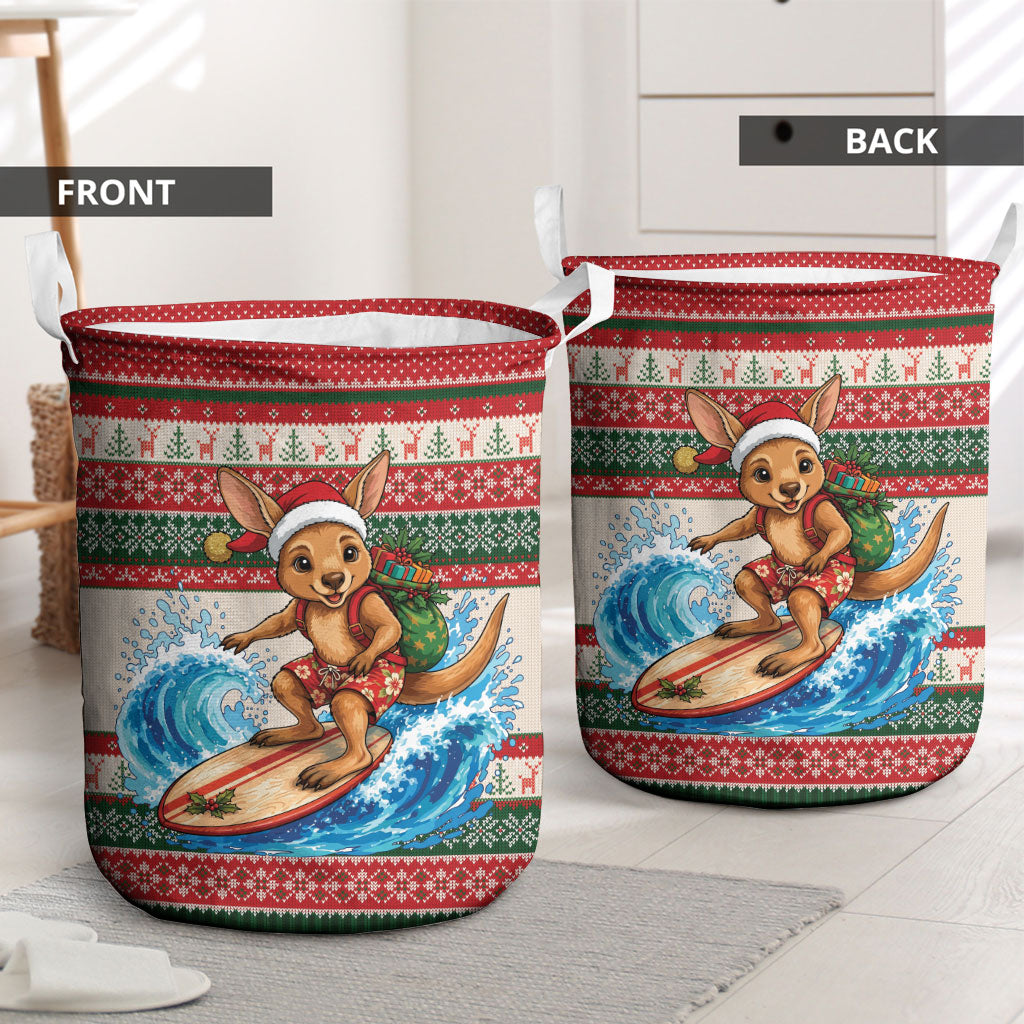 Aussie Wallaby Santa Surf Christmas Laundry Basket Festive Knitted Pattern Inspired