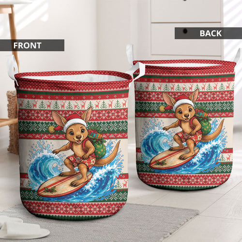 Aussie Wallaby Santa Surf Christmas Laundry Basket Festive Knitted Pattern Inspired
