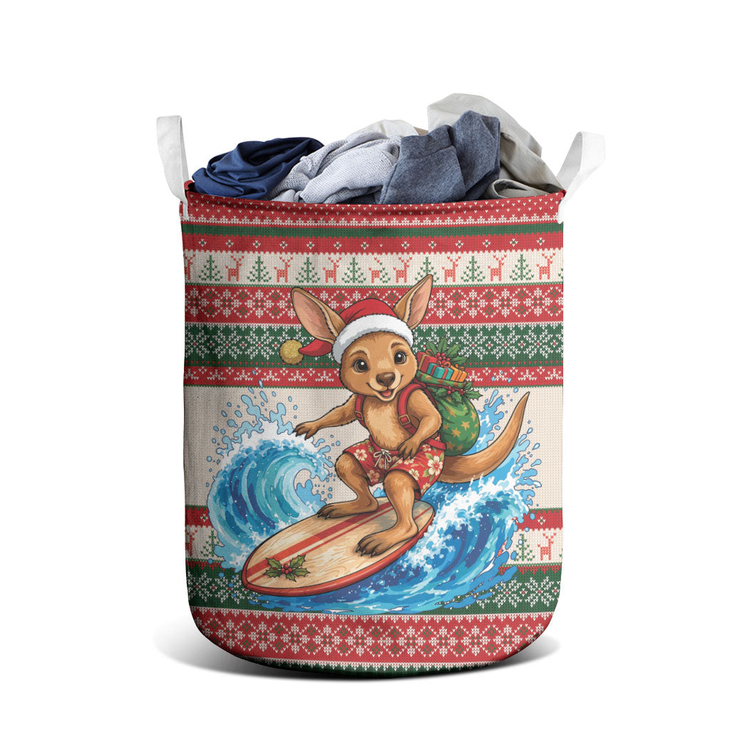 Aussie Wallaby Santa Surf Christmas Laundry Basket Festive Knitted Pattern Inspired
